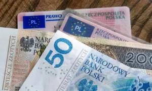 Polskie prawo jazdy i banknoty 50 zł, 200 zł. Dokumenty i pieniądze, które mogą być potrzebne do podróży, zgodnie z 180a kk.