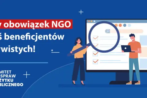 Ważny obowiązek NGO: zgłoś beneficjentów rzeczywistych! Dwie osoby analizują listę na ekranie komputera.