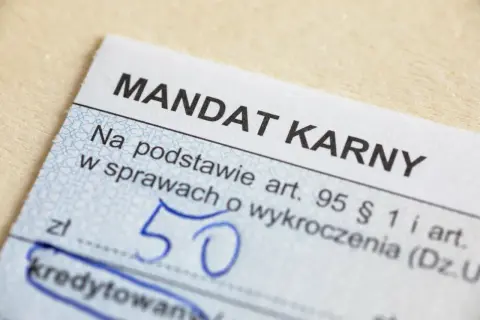 Fragment formularza mandat karny z kwotą 50 zł.