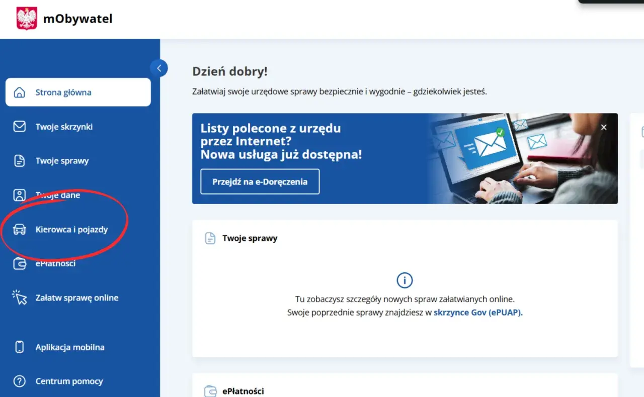 Gdzie sprawdzić punkty karne? Kliknij "Kierowca i pojazdy" na stronie mObywatel.