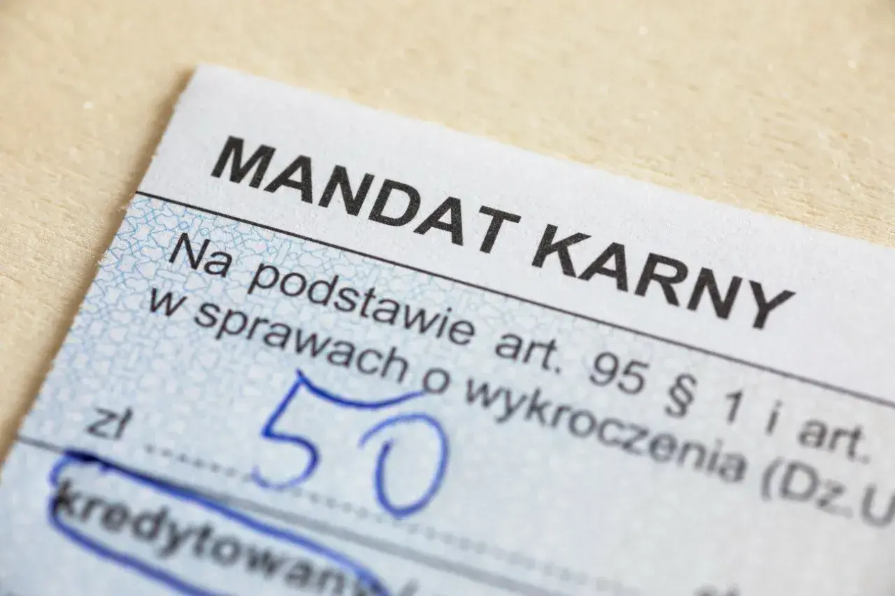 Fragment formularza mandat karny z kwotą 50 zł.