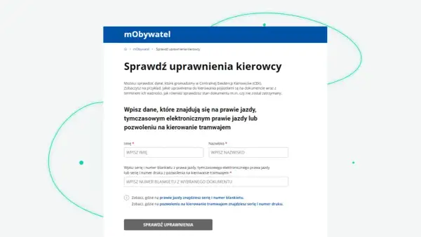 Strona mObywatel pozwala sprawdzić, czy trzeba mieć przy sobie prawo jazdy, wpisując dane z dokumentu.
